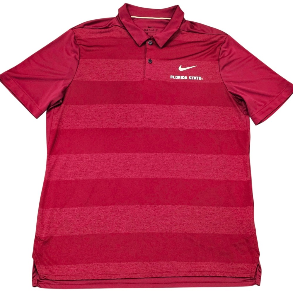 Nike Florida State Seminoles FSU Dri-FIT Golf Polo Mens L Garnet Stripe NCAA